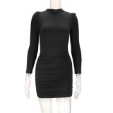 Solid Color Long Sleeve Midi Dress YMYF-8909
