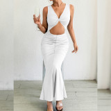 Sleeveless V Neck Slim Fishtail Dress YMYF-9552
