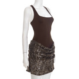 Solid Color Sleeveless Patchwork Sequin Mini Dress GDSF-D25DS562
