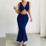 Sleeveless V Neck Slim Fishtail Dress YMYF-9552