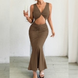 Sleeveless V Neck Slim Fishtail Dress YMYF-9552