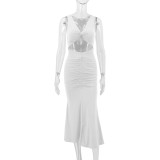 Sleeveless V Neck Slim Fishtail Dress YMYF-9552