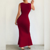 Sleeveless V Neck Slim Fishtail Dress YMYF-9552