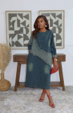 Contrast-Color Patchwork Loose Denim Midi Dress GYLN-0607