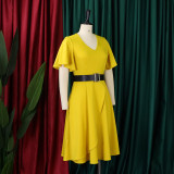 Plus Size Ruffles V Neck Midi Dress GCZF-8627