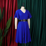 Plus Size Ruffles V Neck Midi Dress GCZF-8627