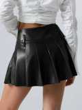 Solid Color PU Leather Pleated Skirts GPBY-SK741