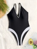 Sexy Color Block Backless One Piece Swimsuit CASF-6772