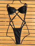 Sexy Sequin Solid Color One Piece Swimsuit CASF-6758