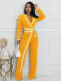 Color Block Tie Up Long Sleeve Jumpsuit SFY-2794