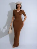 Lapel Short Sleeve Slim Maxi Dress SFY-628