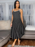 Stripe Patchwork Loose Backless Midi Dress SFY-629