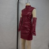 Sleeveless Detachable Sleeve PU Leather Mini Dress GPBY-17139