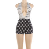Contrast Color Polka Dot Print Backless Romper XEF-K25Q88463