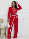 Color Block Tie Up Long Sleeve Jumpsuit SFY-2794