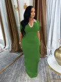 Lapel Short Sleeve Slim Maxi Dress SFY-628