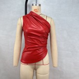 Sleeveless Slash Shoulder PU Leather Tops GPBY-ST252