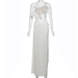 Backless Sequin-Tie Top Split Solid-Color Skirt Set XEF-K24S59873
