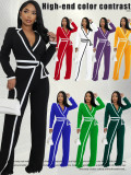 Color Block Tie Up Long Sleeve Jumpsuit SFY-2794