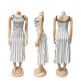 Stripe Patchwork Loose Backless Midi Dress SFY-629