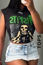 Letter Print Sleeveless Loose Tank Top GYZY-8827