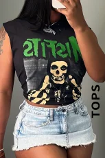 Letter Print Sleeveless Loose Tank Top GYZY-8827