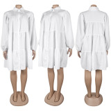 Plus Size Long Sleeve Solid Color Shirt Dress GTYZ-7474