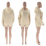 Solid Thickened Fleece Hooded Sweatshirt Shorts Set SSNF-211254