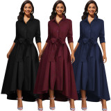 Solid Color Long Sleeve Maxi Dress SMR-12134