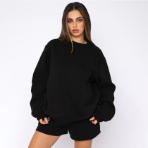 Solid Color Long Sleeve Sweatshirt Short Suit SSNF-211256
