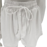 Solid Color Long Sleeve Sweatshirt Two Piece Shorts Set SSNF-211129