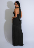 Halterneck Hollow Out Tassel Maxi Dress GTYZ-7526