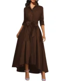 Solid Color Long Sleeve Maxi Dress SMR-12134