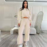 O Neck Solid Color Sweatshirt Loose Pants Set SSNF-211471