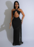 Halterneck Hollow Out Tassel Maxi Dress GTYZ-7526