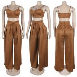 Solid Color Sling Tank Top Two Piece Pants Set GTYZ-7488