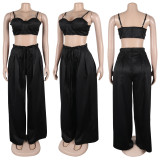 Solid Color Sling Tank Top Two Piece Pants Set GTYZ-7488