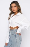 Long Sleeve Cardigan Tie Up Shirt SSNF-211046