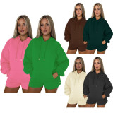 Solid Thickened Fleece Hooded Sweatshirt Shorts Set SSNF-211254