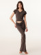 V Neck Short Sleeve Tops Long Skirts 2 Piece Set GZJF-1420