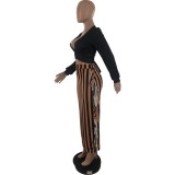 Long Sleeve Tie Up Tassel Two Piece Pants Set ZDF-31302