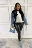Plus Size Fashion Denim Patchwork Knits Tops ZDF-31267
