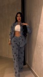 Beaded Flower Sequin Straight Jeans WXHY-XHU5015