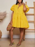 Solid Color Puff-sleeve Casual Dress ZDF-31360