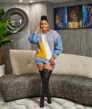Plus Size Fashion Denim Patchwork Knits Tops ZDF-31267