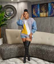 Plus Size Fashion Denim Patchwork Knits Tops ZDF-31267