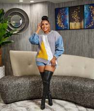 Plus Size Fashion Denim Patchwork Knits Tops ZDF-31267