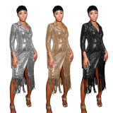 Solid Color Tassel Sequin Coats TR-1215