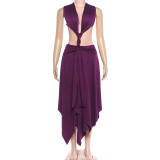 Solid Color Sleeveless V Neck Backless Maxi Dress GZJQ-K25D91005