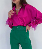 Feather Long Sleeve Solid Shirt SHD-9957